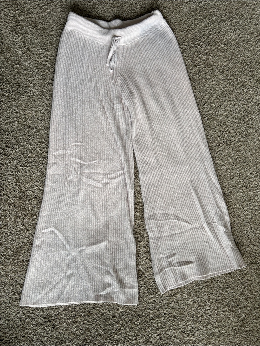 Forever 21 Light Pink Ribbed Knit Wide-Leg Pajama Pants